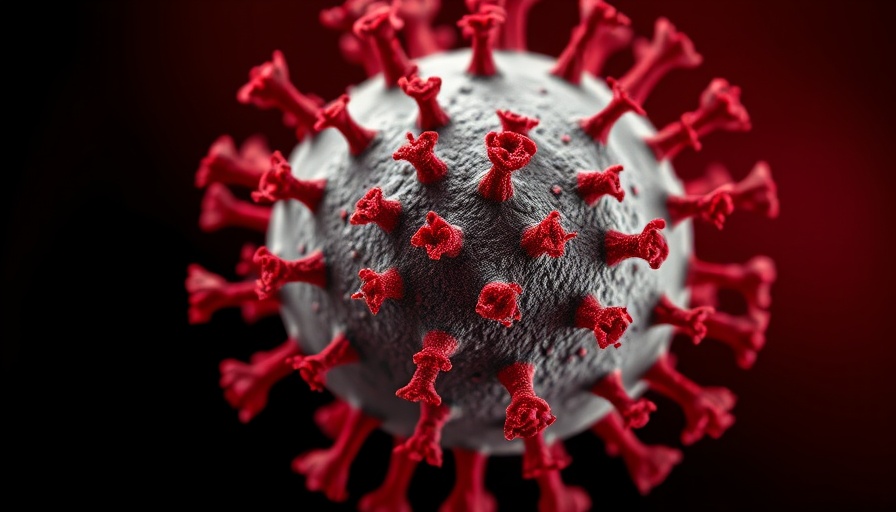 3D render of coronavirus particle in detailed close-up view.