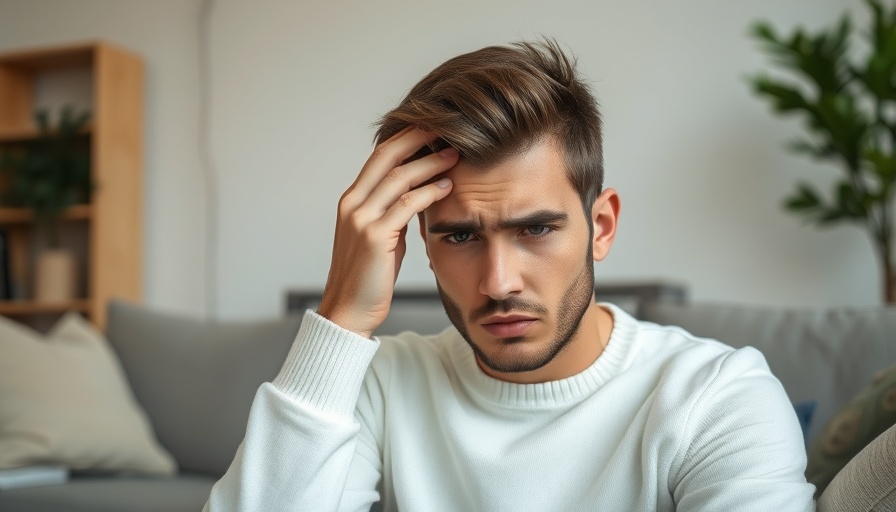 Concerned man in white sweater, middle-class salary crisis context.