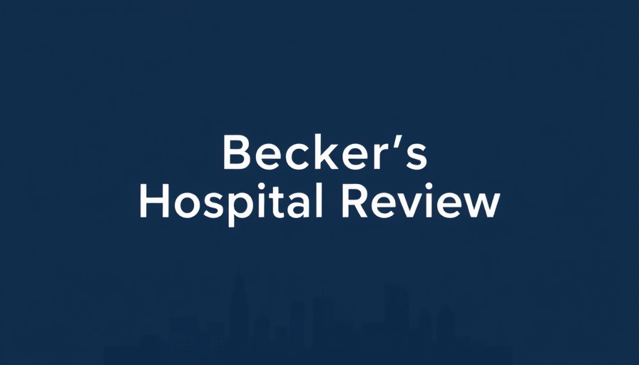 Hospital Review minimalist logo with city backdrop