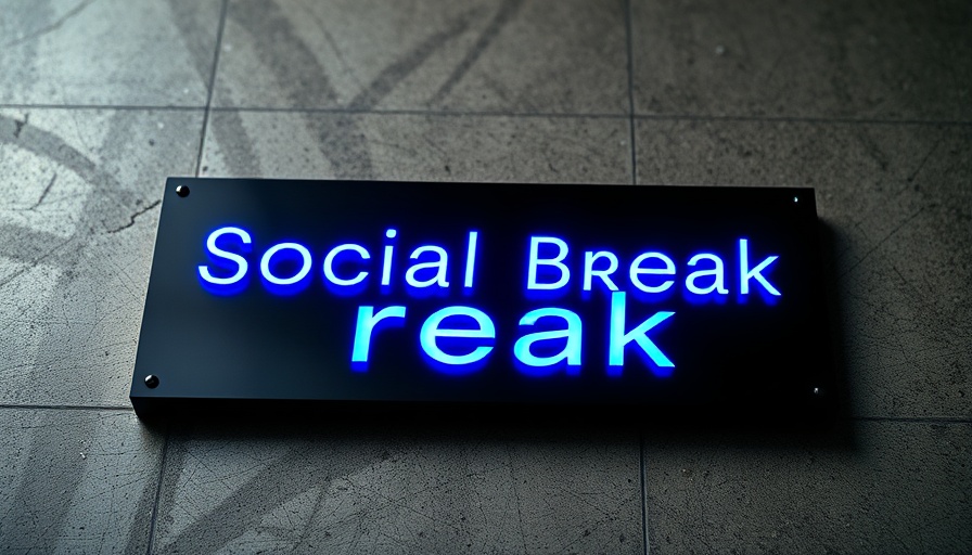 Sleek black sign with 'Social Break' text, vibrant blue glow.