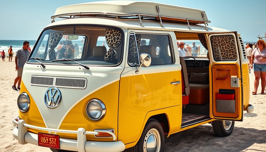 Vintage Volkswagen van at Huntington Beach Van Car Show, ocean view.