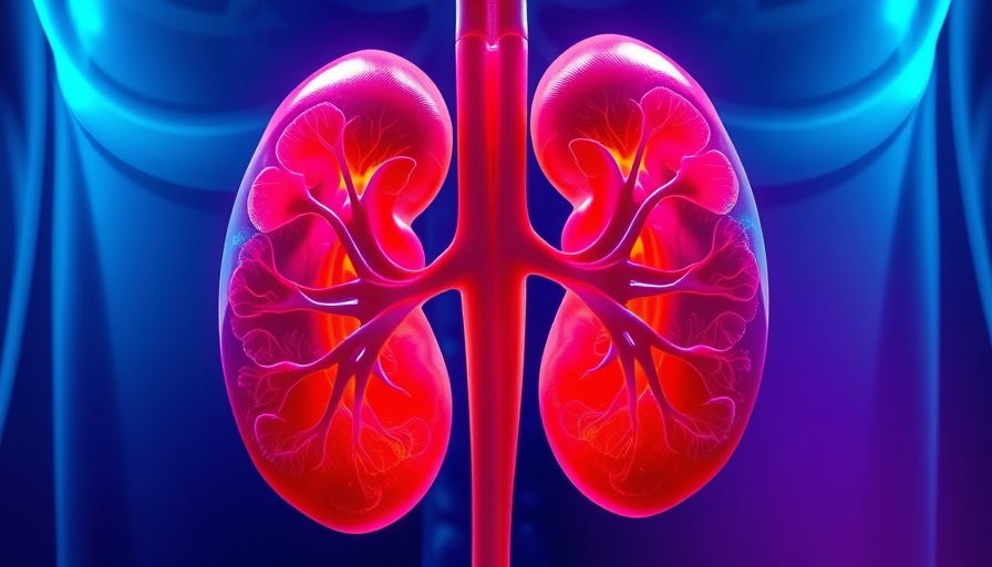 Futuristic colorful illustration of kidneys with adrenal glands for latest medical news.