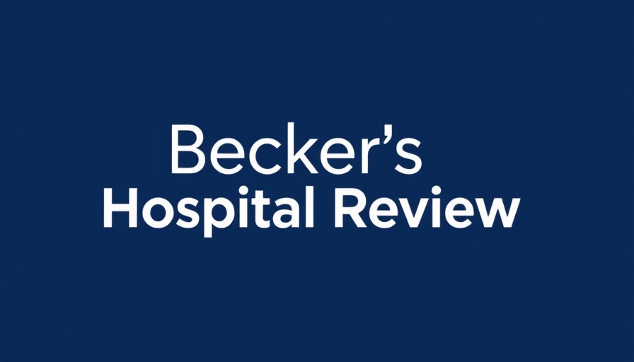 Becker's Hospital Review logo on blue city skyline backdrop.