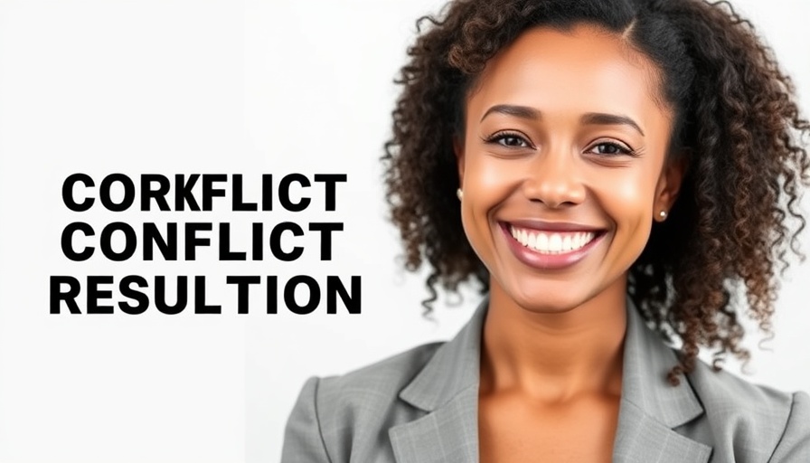 Professional woman promotes workplace conflict resolution seminar with details.
