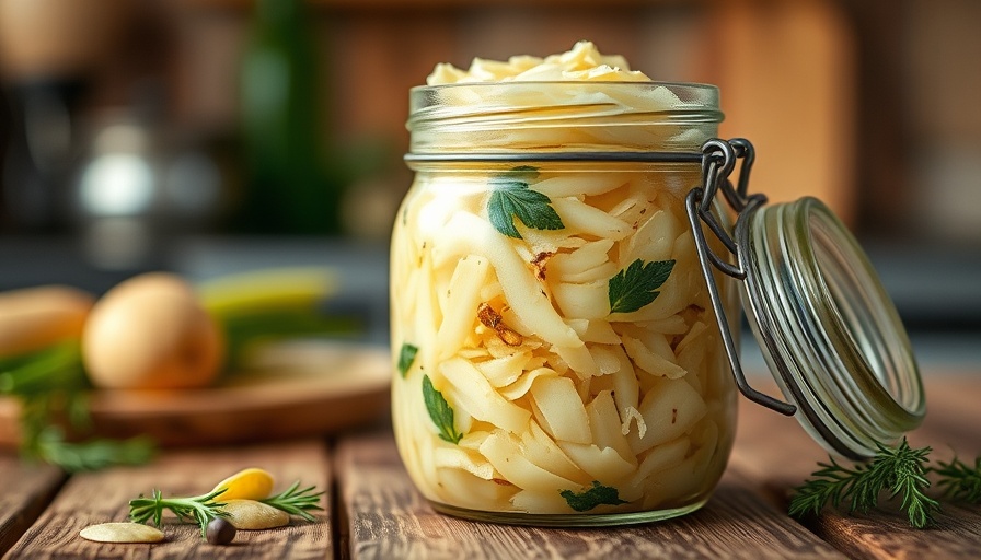 Homemade sauerkraut benefits: jar of fresh sauerkraut on table.