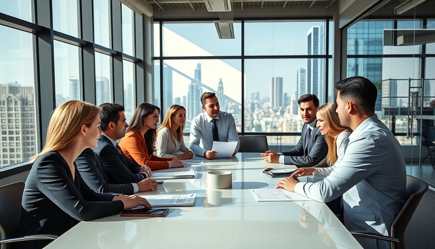 Business team discussing HR compliance in modern office.