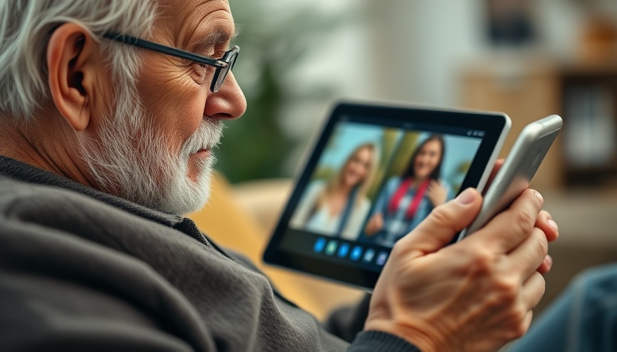 Senior staying socially active with technology using a tablet for a video call.