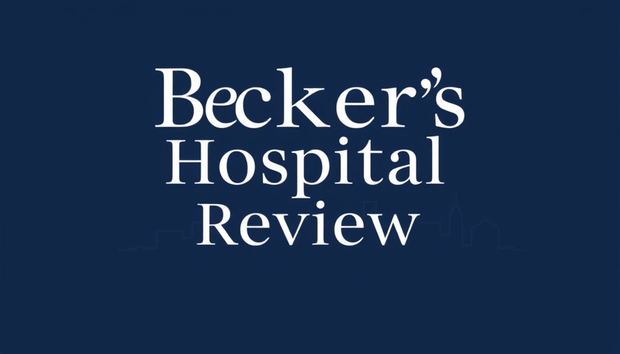 Minimalist cityscape silhouette with Becker's Hospital Review text, highlighting physician-led governance.