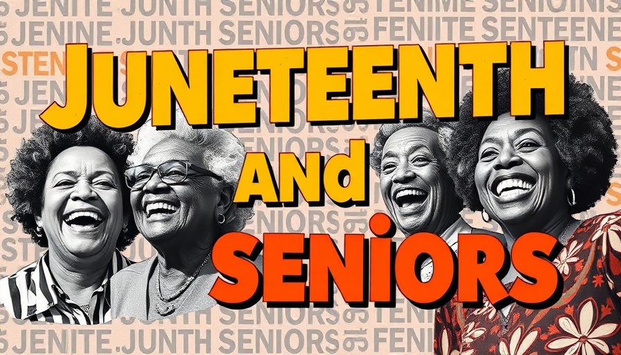 Juneteenth and Seniors poster featuring smiling seniors.