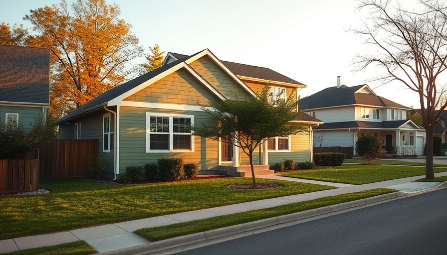 Suburban postwar house with green facade and modern landscaping in evening light, showcasing postwar architecture revival.