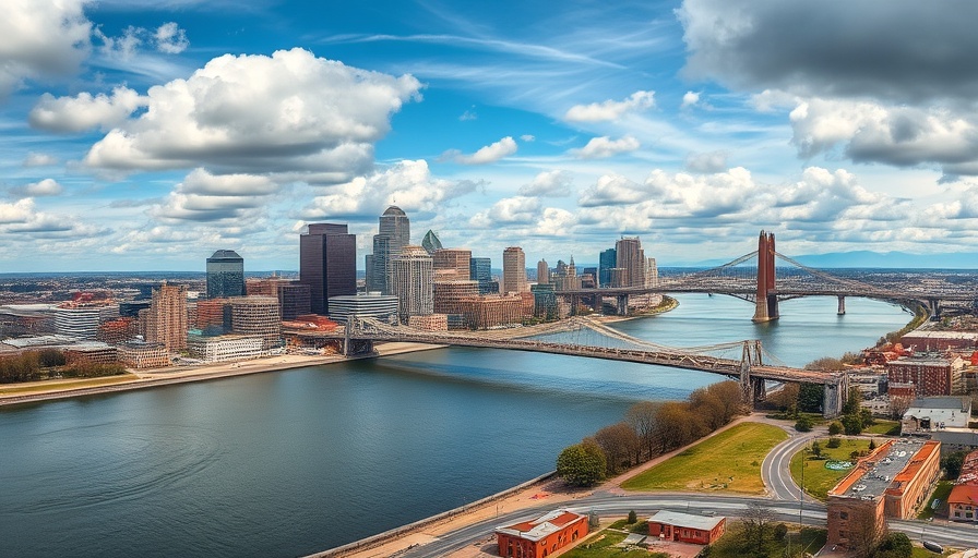 Scenic Cincinnati skyline with bridge and river.