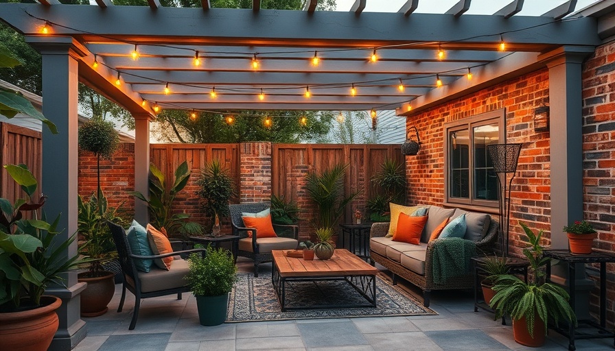 Charming enclosed pergola with cozy seating and ambient lighting.