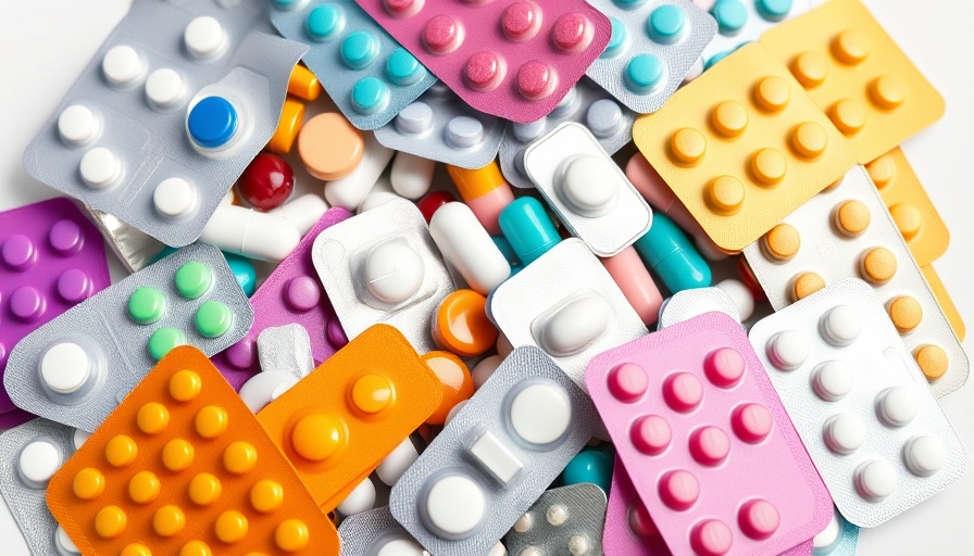 Assorted medications in blister packs for common side effects of senior medications.