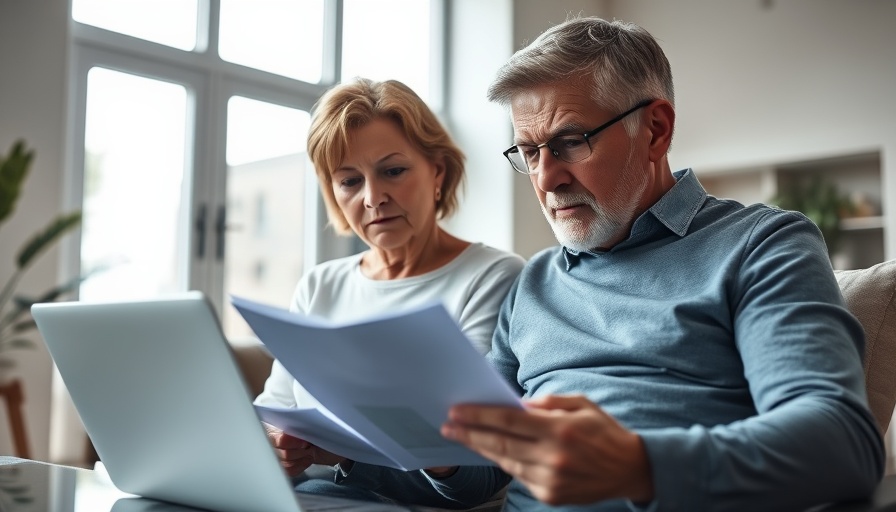 Older couple facing Medicare financial hardships, reviewing bills.