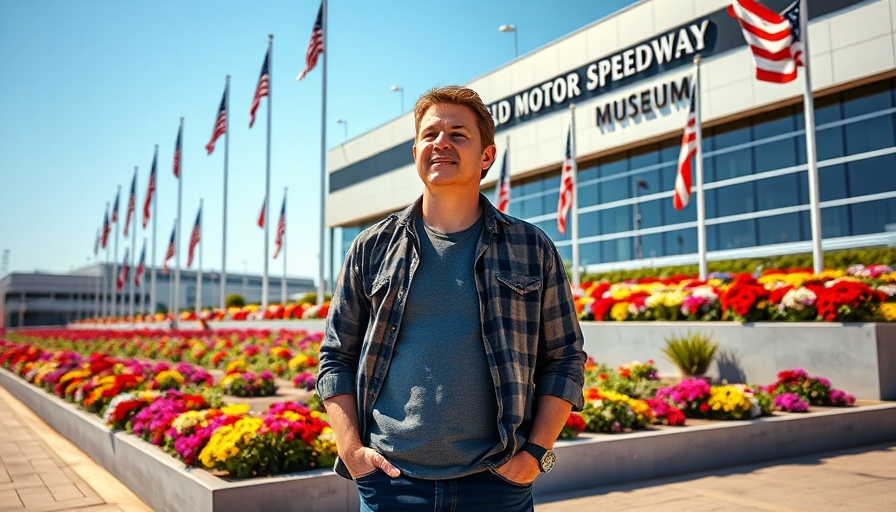 Exterior of Indianapolis Motor Speedway Museum under clear blue sky.