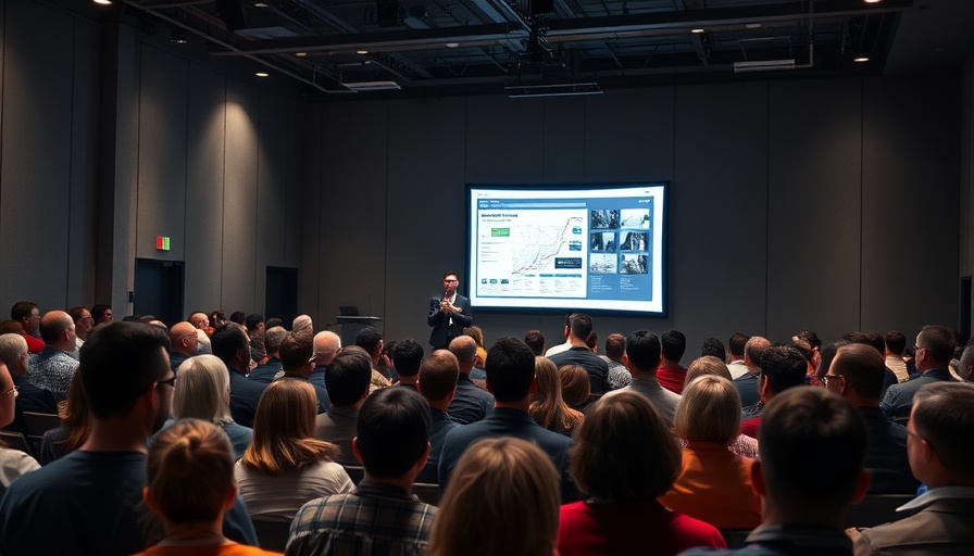 Conference audience viewing research presentation, international collaboration theme.