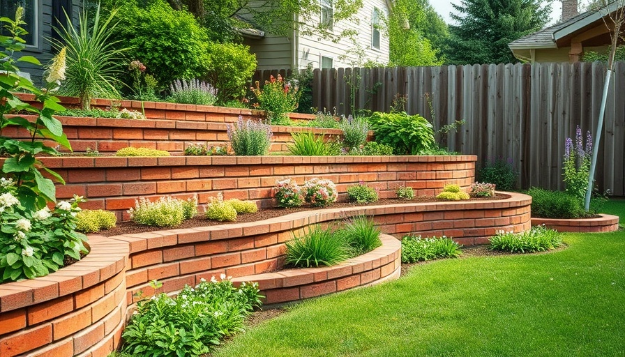 Lush garden with brick retaining walls in a backyard landscape