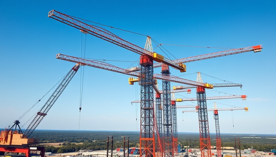 UK energy projects expansion with cranes and pylons.