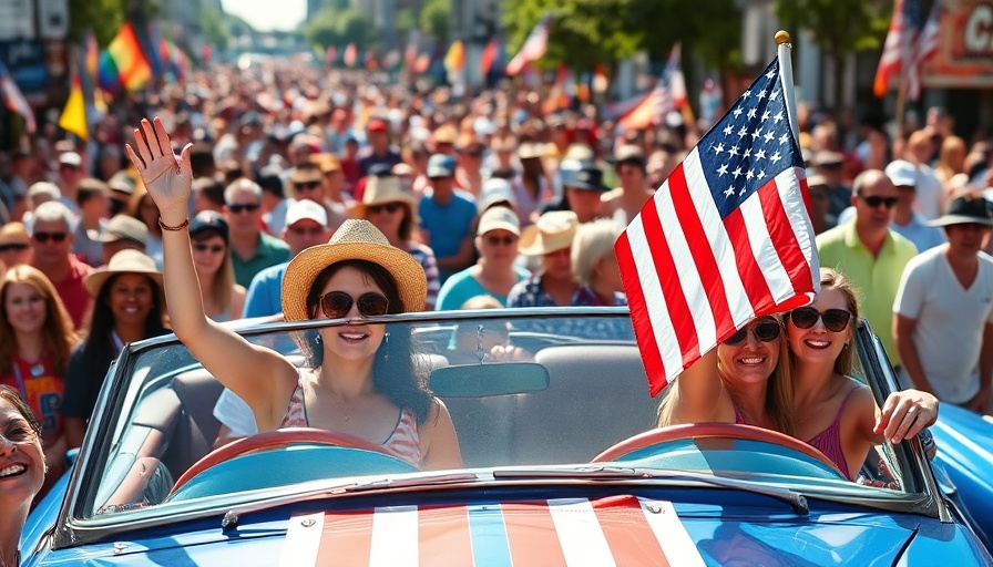 Fourth of July celebration in Orange County with parade and American flags.