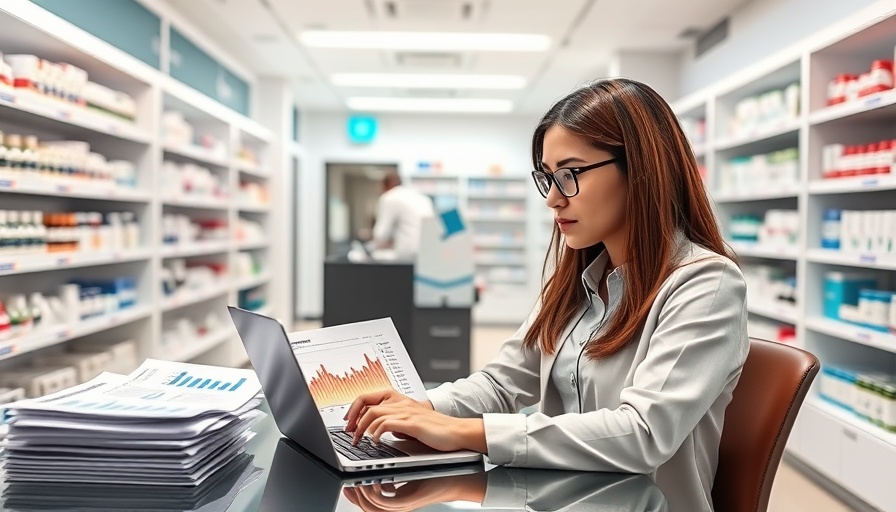 Professional analyzing pharmaceutical sales trends in modern office.