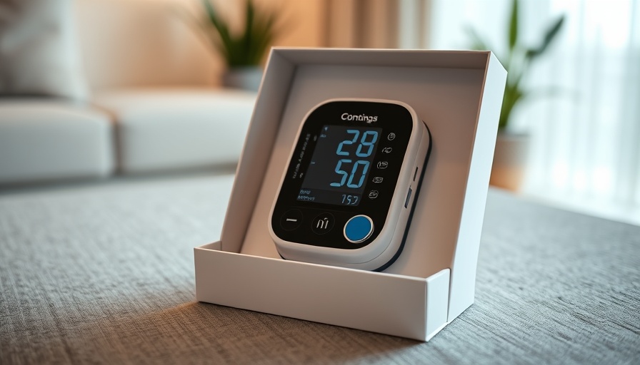 Withings BPM Vision Blood Pressure Monitor in open box, sleek design on textured surface.