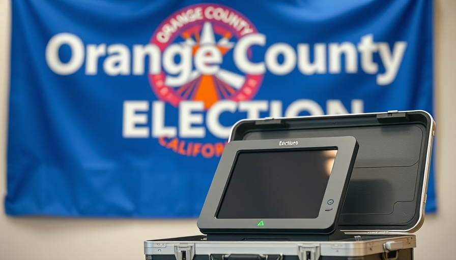 Orange County elections voting machine with county banner.