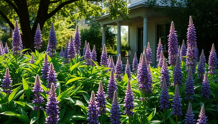 Lush groundcover plants with purple blooms in a shady garden