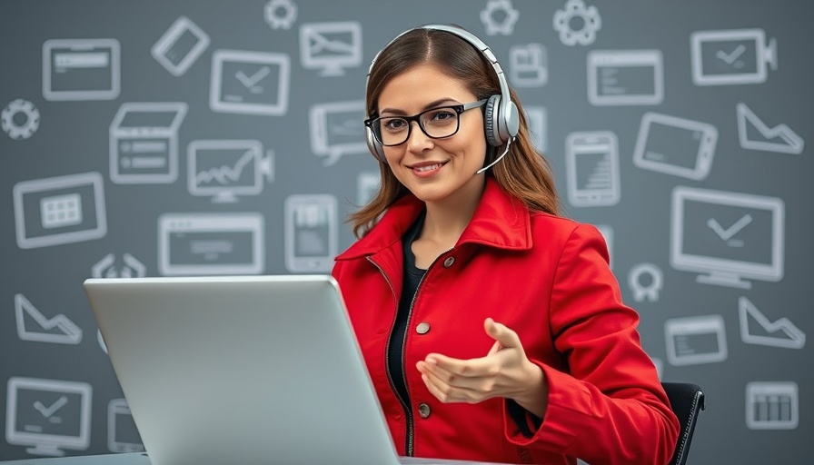 Confident woman wearing headset teaching online, concept of AI learning for seniors.