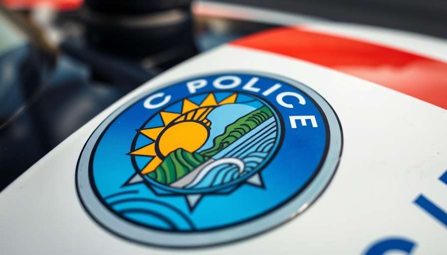 Police emblem promoting pedestrian safety Pacific Coast Highway.