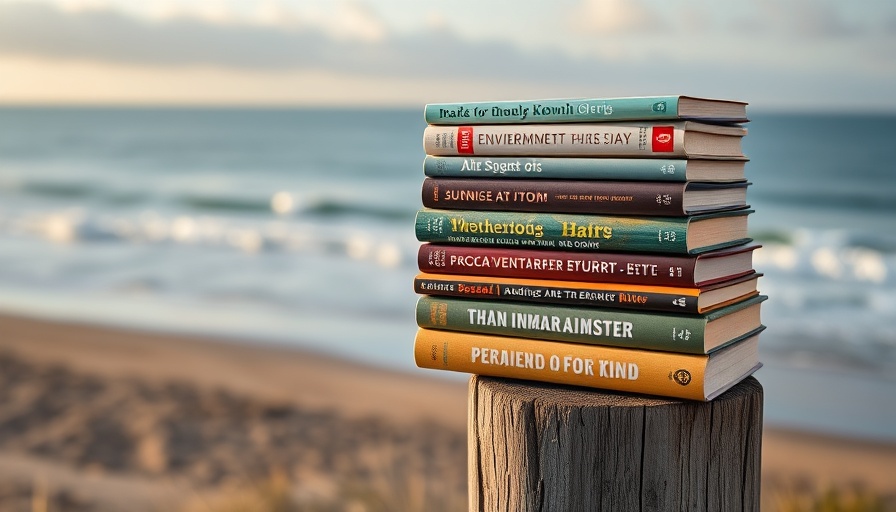 BookKind empowers charities with book purchases, stack of books by ocean.