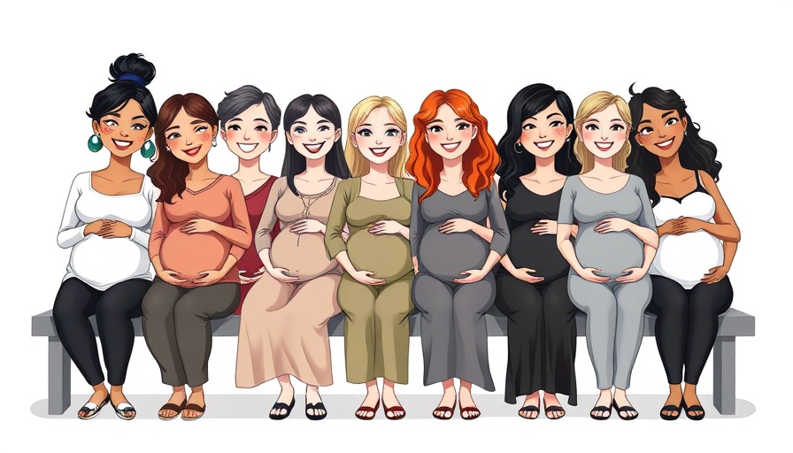 Diverse pregnant women in a row embody HR compliance.
