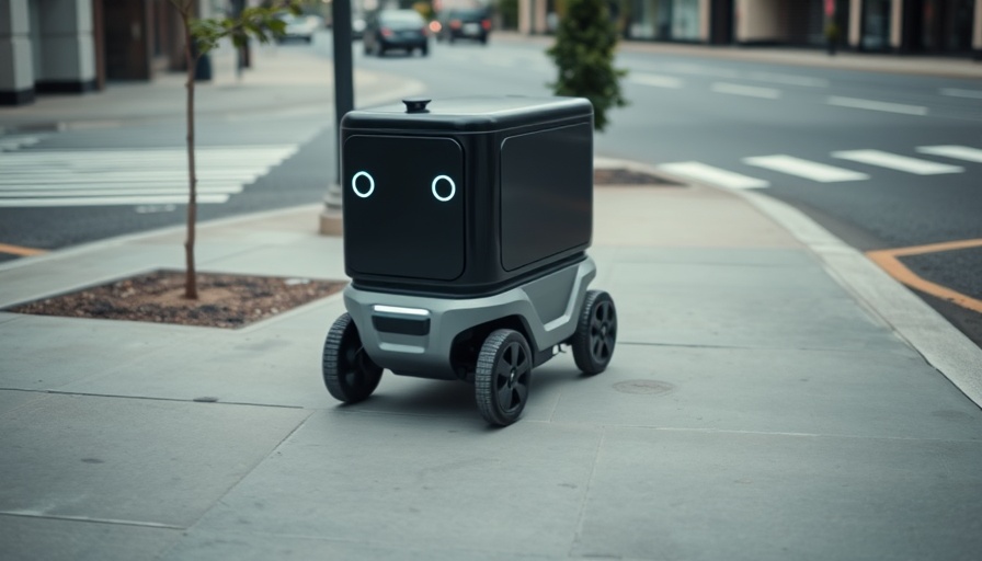 Autonomous delivery robot navigating Long Beach sidewalk.