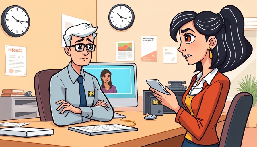 Humorous cartoon of AI in HR, depicting a conversation about AI boyfriend.
