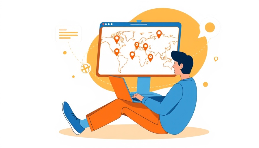 Illustration of AI travel planning with a person using a laptop.
