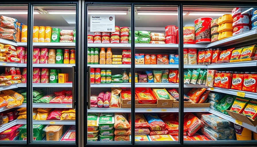 Supermarket freezer with assorted processed foods, Processed Foods and Health Risks.