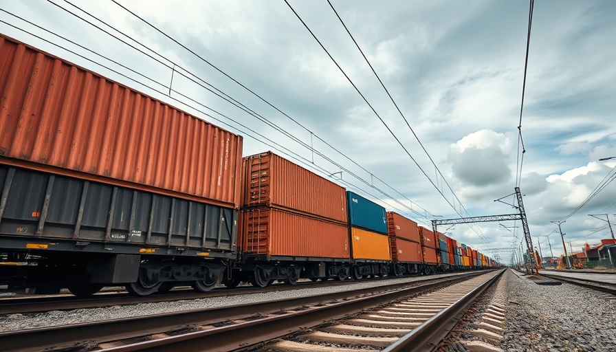 Freight trains with containers along tracks, highlighting gun thefts from freight trains.