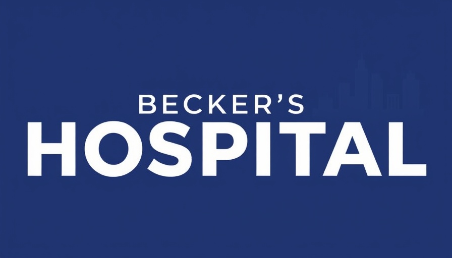 Minimalist graphic with text about Becker's Hospital Review and cityscape