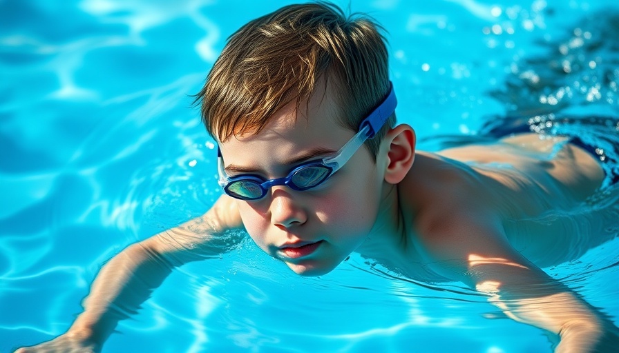 Water Watcher Program announcement with a boy swimming in a pool.