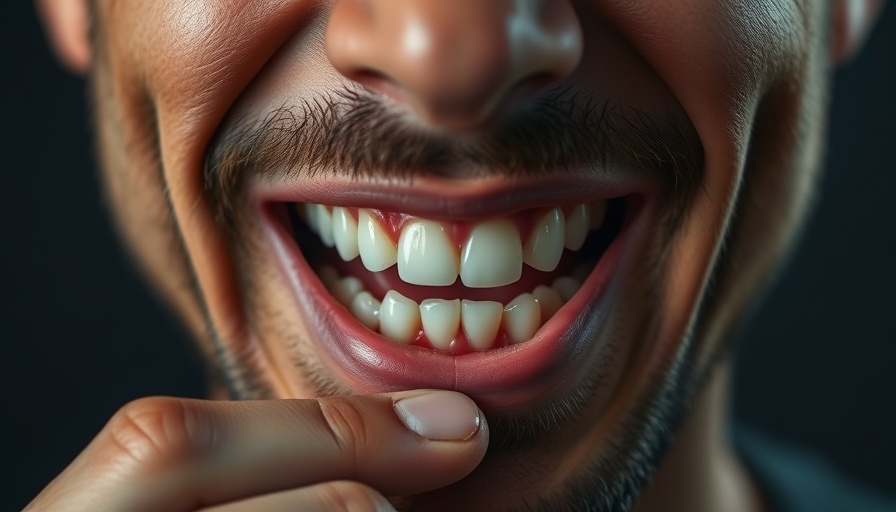 Close-up of man's mouth and teeth with fingers, Ozempic teeth concern.
