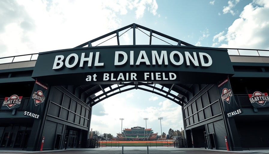 Entrance to Blair Field at Long Beach Baseball Club, showcasing prominent signage.