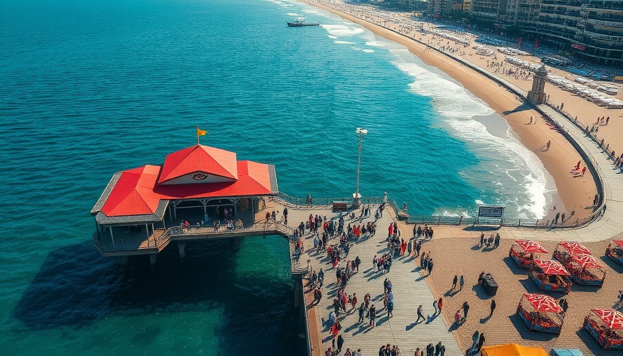 Aerial view of Huntington Beach Pier during Lexus US Open of Surfing.
