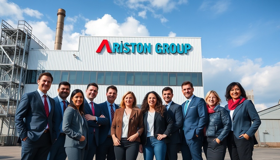 Diverse group posing in front of Ariston Group, related to plumbing upgrades.