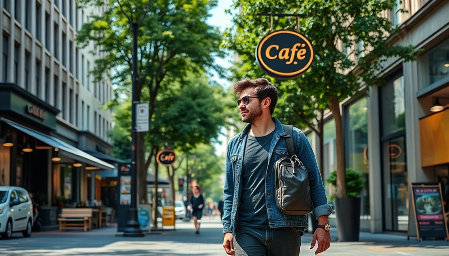 Casual street view in Long Beach with cafe sign and a pedestrian.