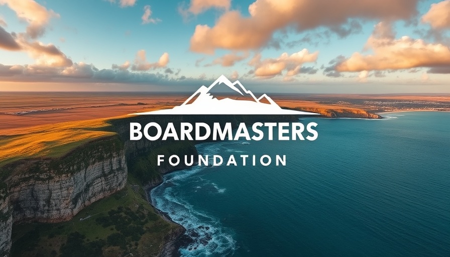 Boardmasters Foundation Donations poster over a scenic coastal view.