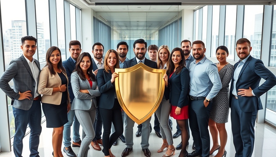 Diverse professionals symbolize teamwork with shield, ESOPs context.