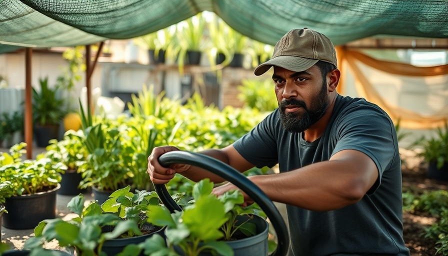 Long Beach urban farm worker tending crops under a shelter
