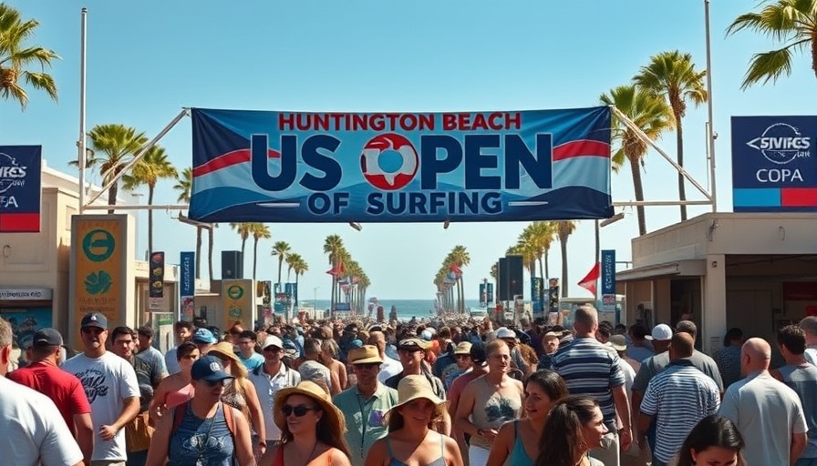 US Open of Surfing event bustling entrance scene.