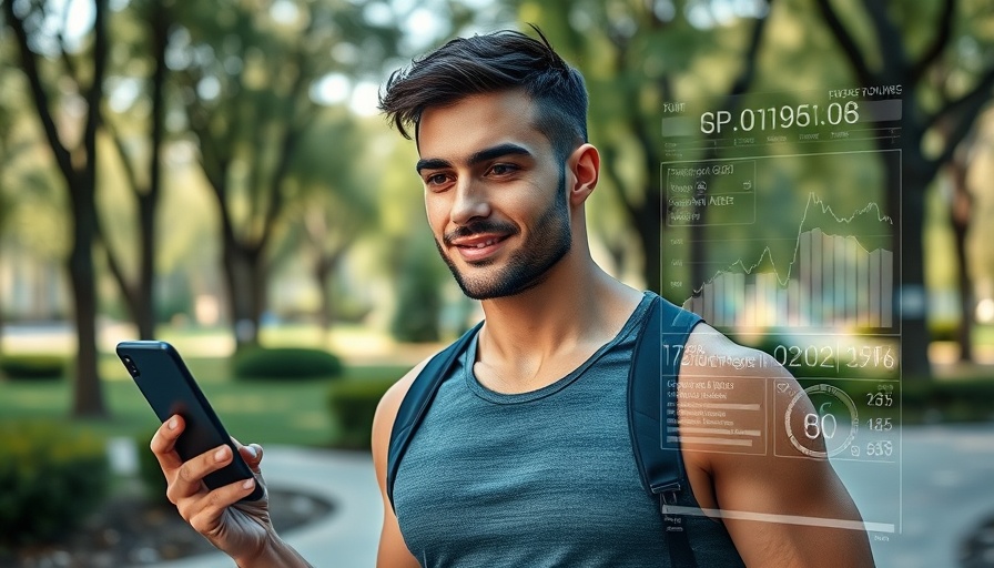 AI and Tech for Fitness Transformation in park setting with fitness data overlay.