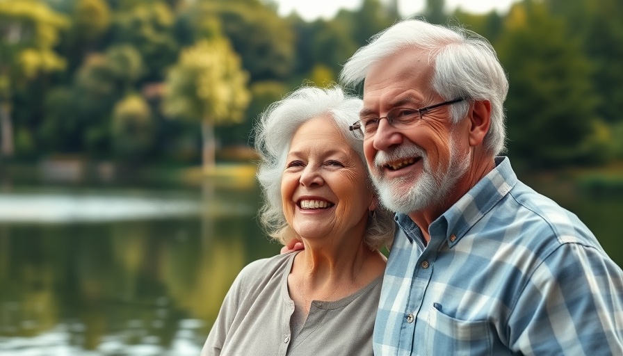 Senior couple enjoying nature by a peaceful lake, promoting Senior Wellness Initiatives.