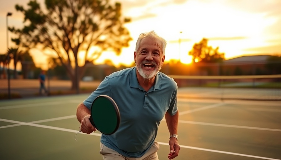 Senior man playing pickleball promoting National Wellness Month for Seniors.